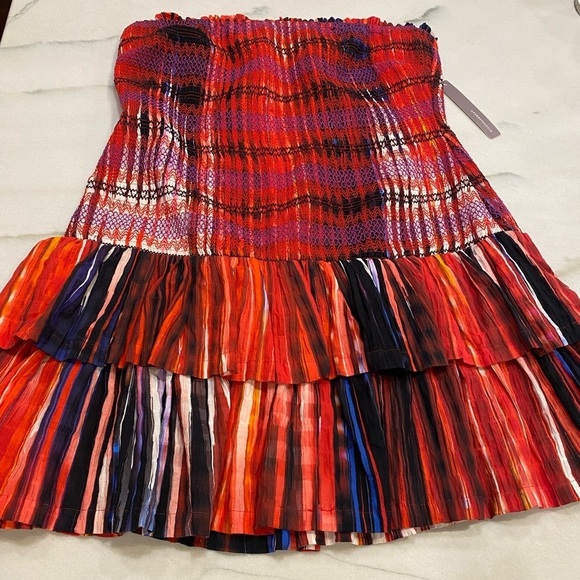 Anthropologie Plenty Strapless Tiered Mini Size XL Red Ikat - Picture 4 of 15
